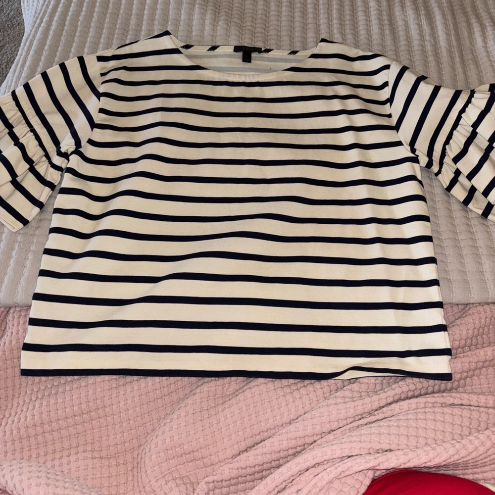 J. Crew navy and White Striped Blouse